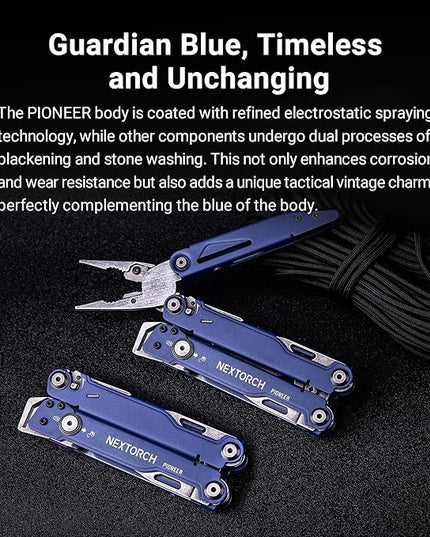 NEXTORCH PIONEER MT20 14-IN-1 Multi-tools Full-Size,Multi-tool Set with Scissors Needle Nose Pliers Pocket Clip Multi-tool for DIY Home Outdoors Everyday Carry Men Gift Color (BLUE with Glass Breaker)