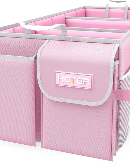 HOTOR Trunk Organizer for suv - Car Organizer, Foldable Trunk organizer for SUVs & Sedans, Sturdy Car Organization for Car Accessories, Tools, Sundries, Pink, 3 Compartments, 31.9"×12.6"×10.6"