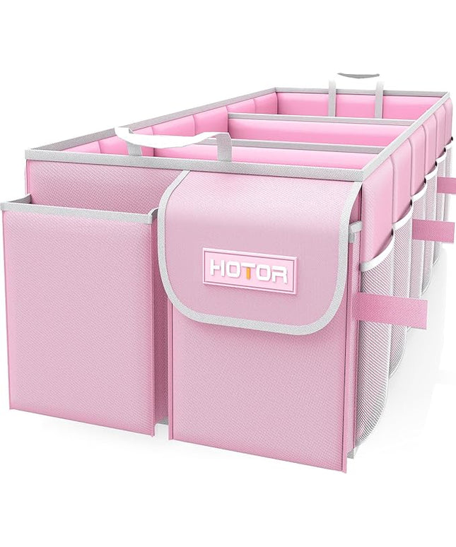 HOTOR Trunk Organizer for suv - Car Organizer, Foldable Trunk organizer for SUVs & Sedans, Sturdy Car Organization for Car Accessories, Tools, Sundries, Pink, 3 Compartments, 31.9"×12.6"×10.6"