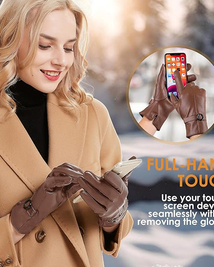 Dsane Womens Winter Leather Gloves Touchscreen Texting Warm Driving Lambskin Gloves for Christmas Gifts