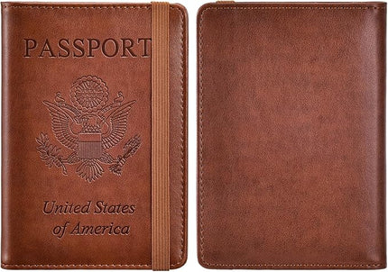 HerriaT Passport and Vaccine Card Holder Combo,Cover Case with CDC Vaccination Card Slot, Leather Travel Documents Organizer Protector, with RFID Blocking, for Women and Men