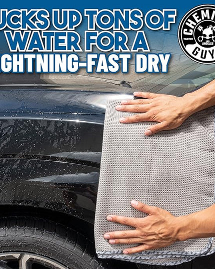 Chemical Guys Waffle Weave Gray Matter Microfiber Drying Towel - 25" x 36",Premium Blend Microfiber Towel with Soft-Banded Edging for Scratch-Free Car Drying,Ultra Absorbent,(Pack of 12)