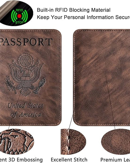 Passport Holder Cover Wallet Travel Essentials Leather Rfid Blocking Case Vacation Luggage Must Haves Travel Accessories for Men Women (116#Coffee)