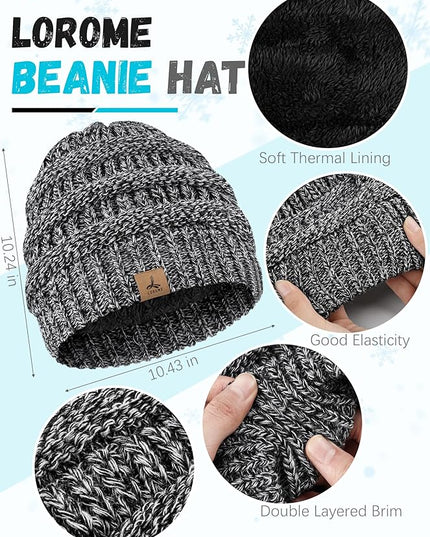 Winter Beanie Hat Scarf Gloves, Warm Fleece Knit Hats Touch Screen Gloves Neck Scarf Set Winter Gifts for Unisex Adult