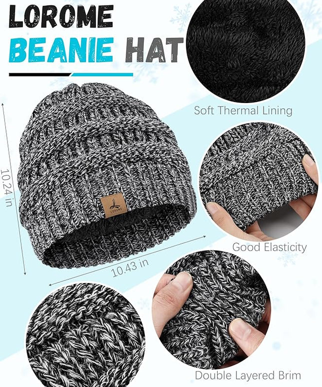 Winter Beanie Hat Scarf Gloves, Warm Fleece Knit Hats Touch Screen Gloves Neck Scarf Set Winter Gifts for Unisex Adult