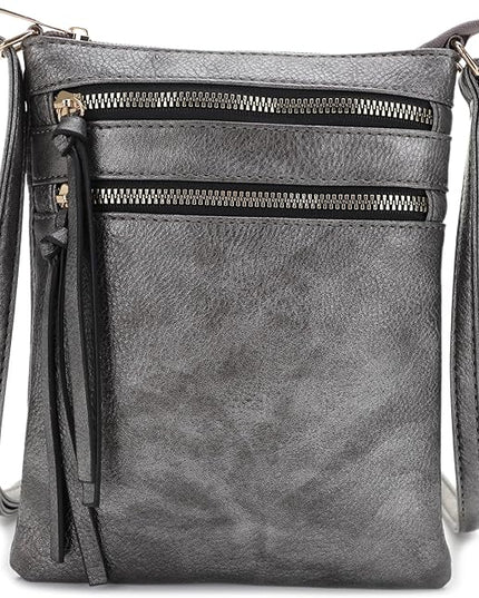 DELUXITY Crossbody Purse Bag Shoulder Bag Multi Pocket Zipper Purse | Pewter