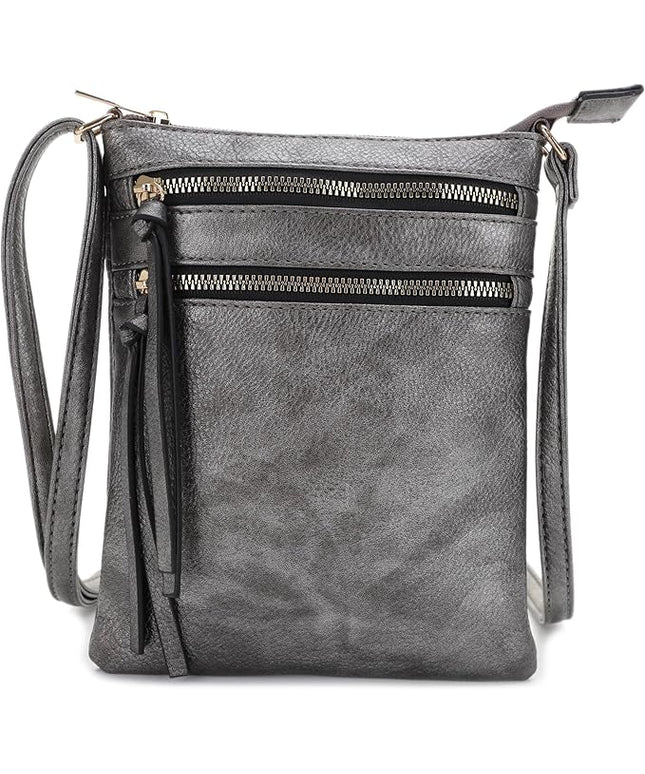 DELUXITY Crossbody Purse Bag Shoulder Bag Multi Pocket Zipper Purse | Pewter