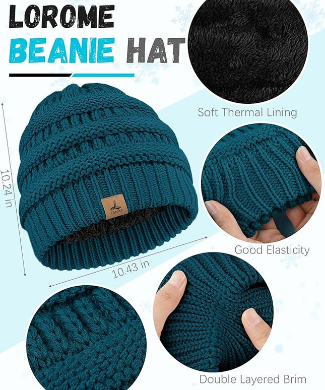 Winter Beanie Hat Scarf Gloves, Warm Fleece Knit Hats Touch Screen Gloves Neck Scarf Set Winter Gifts for Unisex Adult