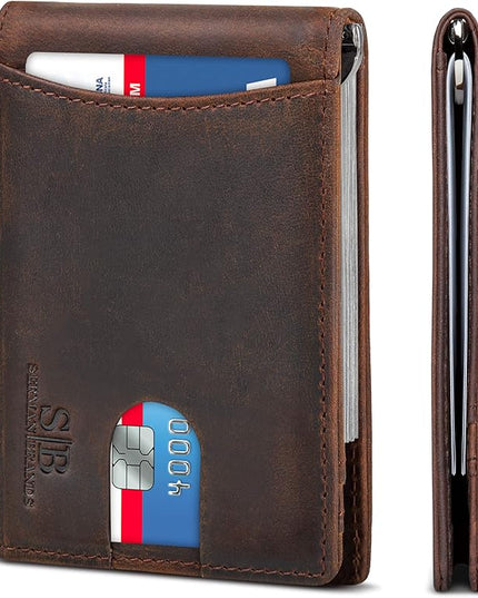 SERMAN BRANDS RFID Blocking Slim Bifold Genuine Leather Minimalist Front Pocket Wallets for Men with Money Clip Thin Mens