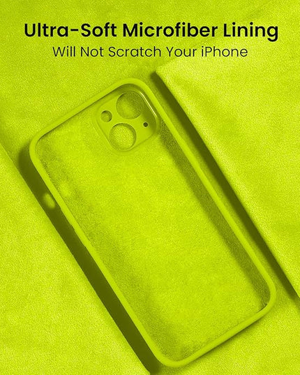 FireNova Designed for iPhone 13 Case, Silicone Upgraded [Camera Protection] Phone Case with [2 Screen Protectors], Soft Anti-Scratch Microfiber Lining Inside, 6.1 inch, Fluorescent Green
