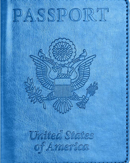 Eoehro Unisex-Adult Passport and Vaccine Card Holder Combo, Sky Blue, Faux Leather, RFID Protected