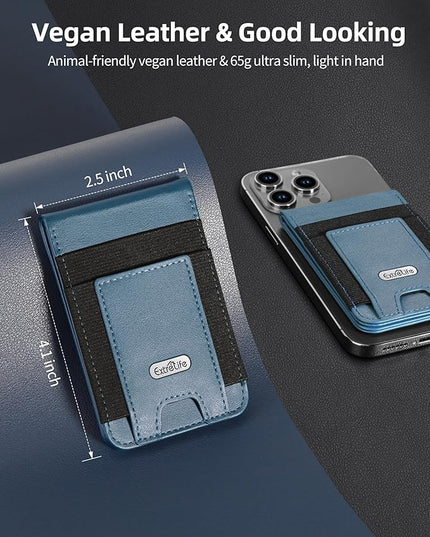 For Magsafe Wallet Stand, Strongest Magnetic Phone Wallet, Leather Magnetic Card Holder Wallet for iPhone 17/16/15/14/13/12 Series, ID Window, 4 Card Slots, Hold 10 Cards, RFID Blocking, Blue
