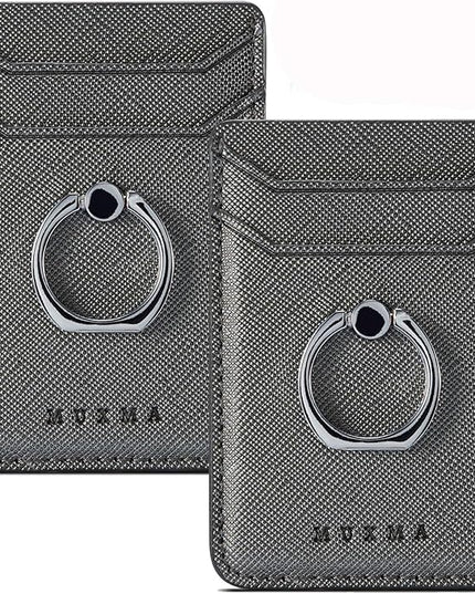 BIAJIYA Phone Card Holder RFID Leather Wallet Credit Adhesive Cell Case Stick-on Card Holder for Women and Men Back of Phone for Most of Smartphones (Black)