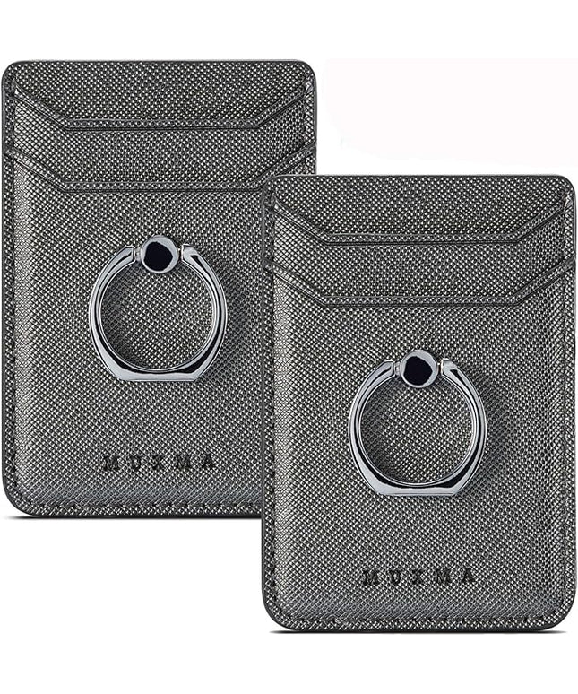 BIAJIYA Phone Card Holder RFID Leather Wallet Credit Adhesive Cell Case Stick-on Card Holder for Women and Men Back of Phone for Most of Smartphones (Black)