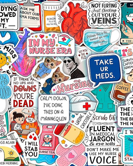 100Pcs Funny Nurse Stickers for Water Bottle, Laptop - Nurse Appreciation Gifts, RN Party Supplies - Nursing Week, Healthcare Medical Hospital Stickers