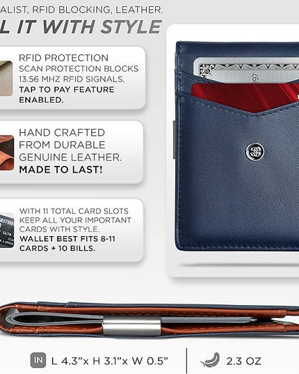 Suavell Slim Wallets for Men. Minimalist Bifold Wallet With Money Clip & ID Window. RFID Blocking Credit Card Holder Front Pocket Wallet, Gifts For Men - Husband Father On Birthday Anniversary