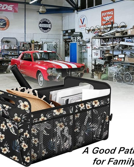 Femuar Car Trunk Organizer,Car Storage Organizer with 72L Large Capacity Waterproof Collapsible and 11 Pockets,Trunk Organizer for Car Suv/Jeep/Sedan, Large Size, Hibiscus flowers