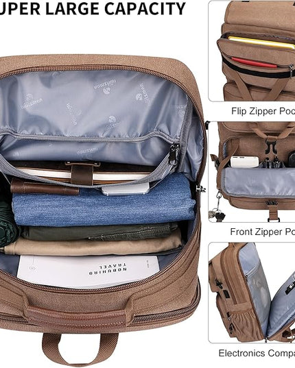 WITZMAN Travel Backpack for Men Large Canvas Laptop Backpack Fit 16 inch Carry on TSA Friendly Flight Approved Vintage Rucksack for Traveling(A8012 Brown)