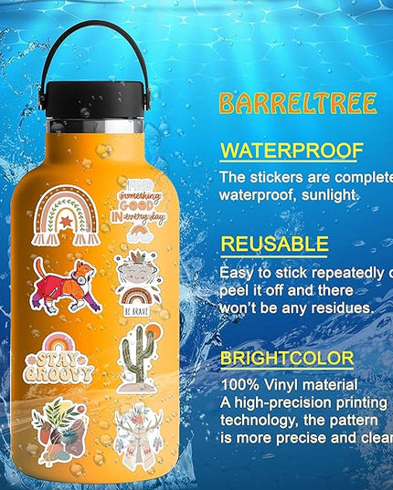 300 PCS Aesthetic Boho Stickers, Cute Vinyl Waterproof Stickers for Water Bottles Laptop Phone Journaling Scrapbook Junk Journal, Scrapbooking Supplies Kit, Sticker Packs for Adults Teens