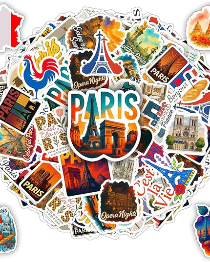 100PCS Paris Stickers Pack Travel Vinyl Waterproof France Sticker for Teens Adults Aesthetic Decal Decorative Funny Car Bumper Decals Water Bottle Helmet Phone Birthday Gift