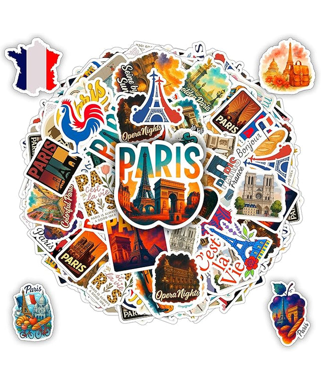 100PCS Paris Stickers Pack Travel Vinyl Waterproof France Sticker for Teens Adults Aesthetic Decal Decorative Funny Car Bumper Decals Water Bottle Helmet Phone Birthday Gift