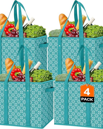 WISELIFE Reusable Grocery Bags [4 Pack],Large Grocery Tote Bag Water Resistant Shopping Bags Foldable Grocery Bag for Clothes,Shoes and Picnic,Green