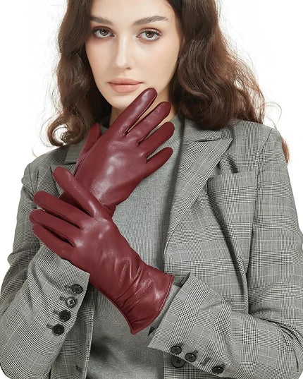 Womens Winter Leather Touchscreen Texting Warm Driving Lambskin Pure Genuine leather Gloves