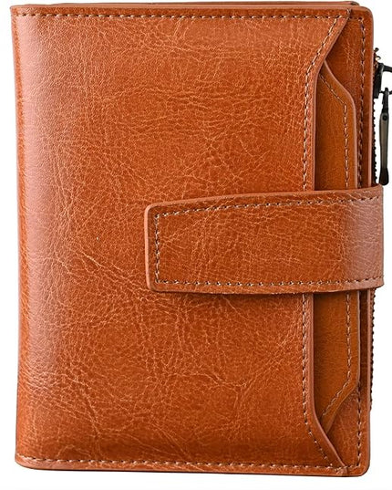 Bveyzi Women's Small Leather RFID Blocking Bifold Zipper Pocket Wallet Ladies Credit Card Slots Purse with id Window
