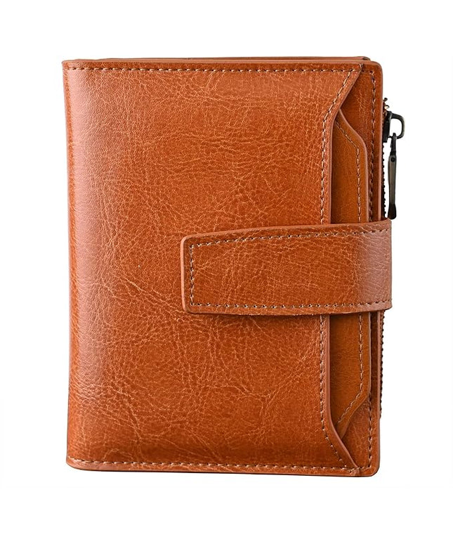 Bveyzi Women's Small Leather RFID Blocking Bifold Zipper Pocket Wallet Ladies Credit Card Slots Purse with id Window
