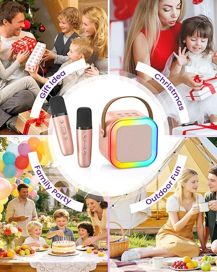 Mini Karaoke Machine for Kids Adults, 2026 TOP Birthday Gifts for Girls 3,4,5,6,7,8+Year Old Toddler Toys, Portable Bluetooth Speaker with 2 Wireless Karaoke Microphones Player Valentine Gifts(Rose)