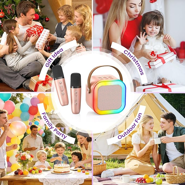 Mini Karaoke Machine for Kids Adults, 2026 TOP Birthday Gifts for Girls 3,4,5,6,7,8+Year Old Toddler Toys, Portable Bluetooth Speaker with 2 Wireless Karaoke Microphones Player Valentine Gifts(Rose)