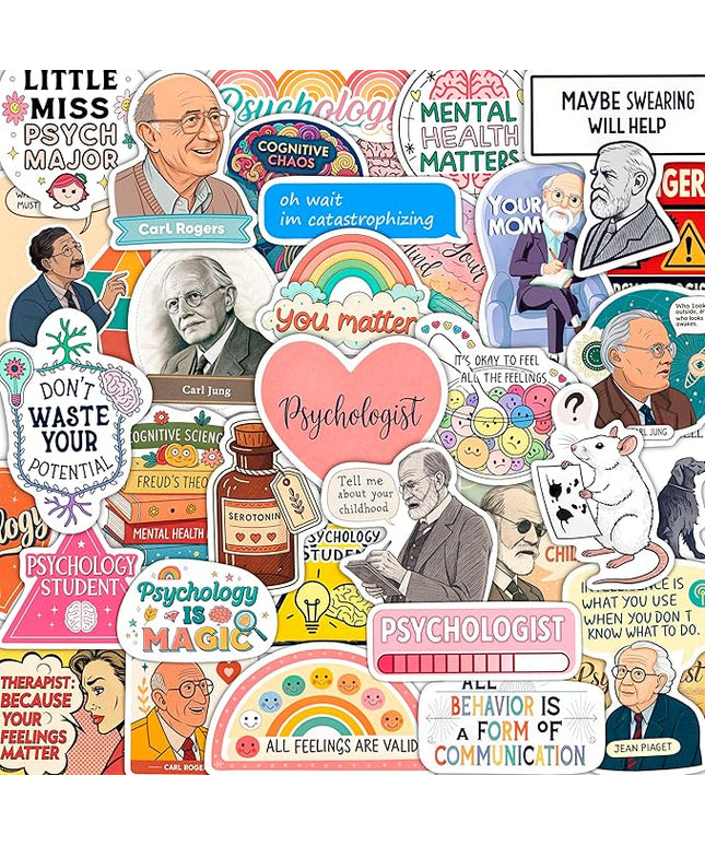 100Pcs Psychology Stickers for Laptop, for Water Botttle - Funny Psychologist Stickers for Therapist - Psychology Party Supplies - Gift for Women & Men