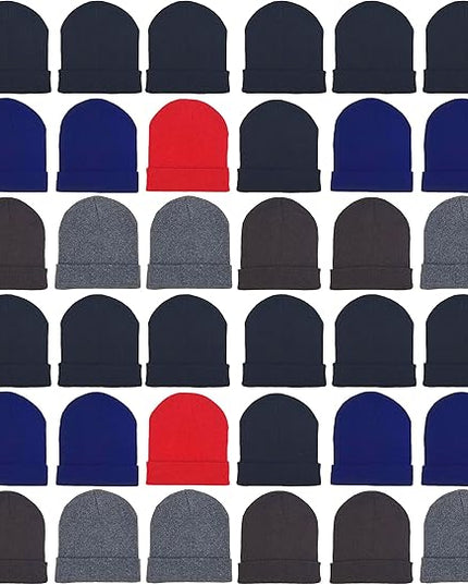 48 Pack Winter Beanies, Bulk Cold Weather Warm Knit Skull Caps, Mens Womens Unisex Hats