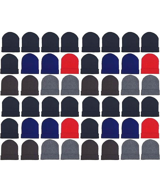 48 Pack Winter Beanies, Bulk Cold Weather Warm Knit Skull Caps, Mens Womens Unisex Hats