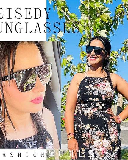 FEISEDY Sunglasses for Women Men, Fashion Mirrored Single Lens, Driving Beach Sunnies UV400 Shades B2996