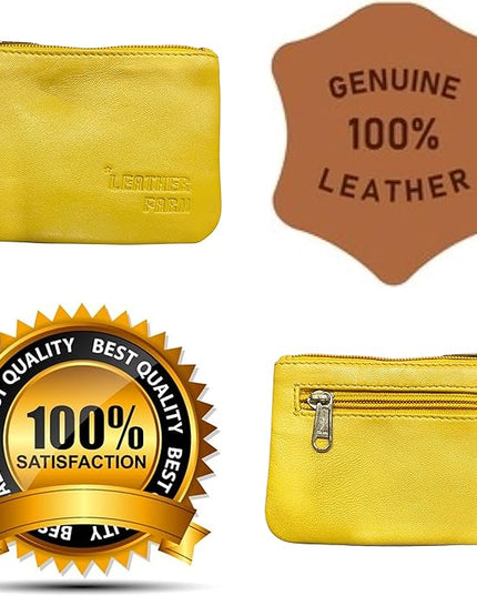 LEATHER FARM's lambskin leather coin pouch/coin purse for both mens and womens. (YELLOW)