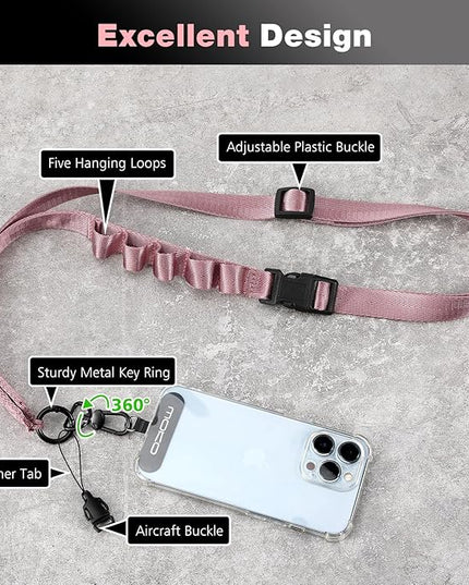 MoKo Universal Phone Lanyard, Nylon Adjustable Cell Phone Crossbody Strap Detachable Women & Men Cellphone Lanyards Around the Neck with Patches for iPhone, Most Smartphone, Rose Gold