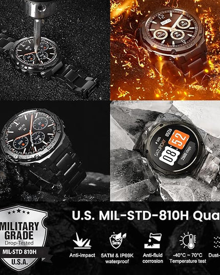 Smart Watches for Men GPS, Pressure,Altitude,Compass, 480mAh Extra-Large Battery, 50M Waterproof, Full Metal Body Rugged Smartwatch, Answer/Make Call,1.43" AMOLED Display (Black)