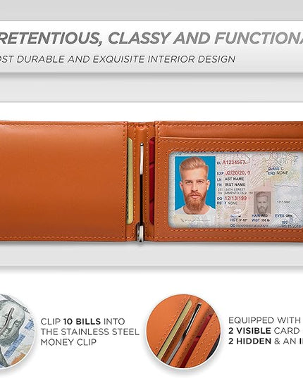 Suavell Slim Wallets for Men. RFID Money Clip Wallet, Slim Wallet, Thin Front Pocket Credit Card Wallet, Minimalist Bifold (Charcoal Rust Pilot)