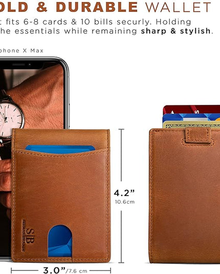 SERMAN BRANDS RFID Blocking Slim Bifold Genuine Leather Thin Minimalist Front Pocket Wallets for Men Billfold Wallet Men Gift