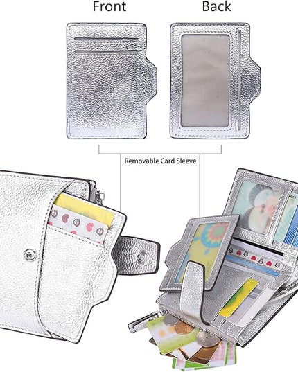 AINIMOER Women's RFID Blocking Leather Small Compact Bi-fold Zipper Pocket Wallet Card Case Purse with id Window