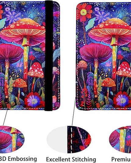 Passport Holder for Women and Men PU Leather Passport Cover for Travel (Mushroom)