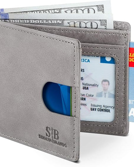 SERMAN BRANDS RFID Blocking Slim Bifold Genuine Leather Thin Minimalist Front Pocket Wallets for Men Billfold Wallet Men Gift