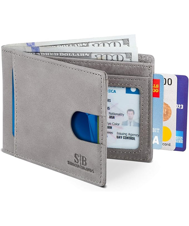 SERMAN BRANDS RFID Blocking Slim Bifold Genuine Leather Thin Minimalist Front Pocket Wallets for Men Billfold Wallet Men Gift