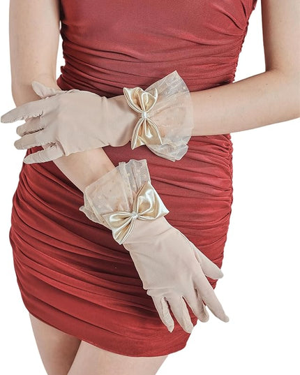 Sahabowi Satin Gloves Formal Bridal Banquet Party Wedding Opera Solid Colorful Mitten For Women