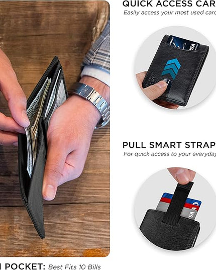 SERMAN BRANDS RFID Blocking Slim Bifold Genuine Leather Thin Minimalist Front Pocket Wallets for Men Billfold Wallet Men Gift