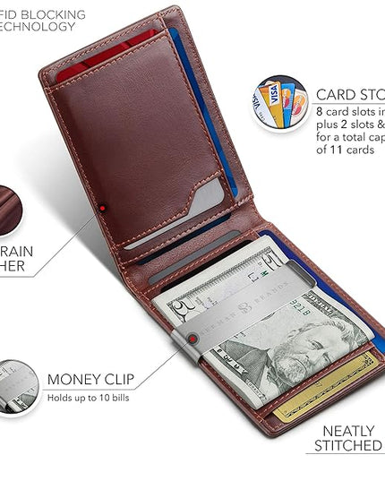 SERMAN BRANDS Money Clip Wallet - Mens Wallets slim Front Pocket RFID Blocking Card Holder Minimalist Mini Bifold