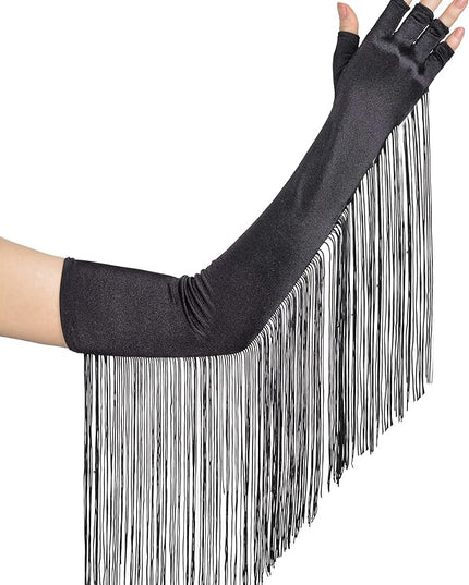 BABEYOND Vintage Long Opera Pageant Gloves - 1920s Fringe Fingerless Elbow Gloves for Costume Party Wedding