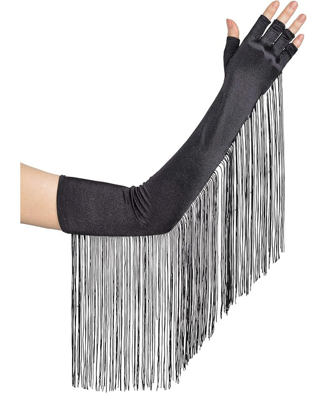 BABEYOND Vintage Long Opera Pageant Gloves - 1920s Fringe Fingerless Elbow Gloves for Costume Party Wedding