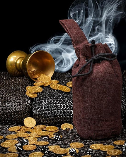 Mythrojan Drawstring Belt Pouch Medieval Canvas Pouch Renaissance Bag LARP Coin Bag Cosplay Costume Accessories for Medieval Events, Reenactments, Renfair - Brown, 8" x 6.5"